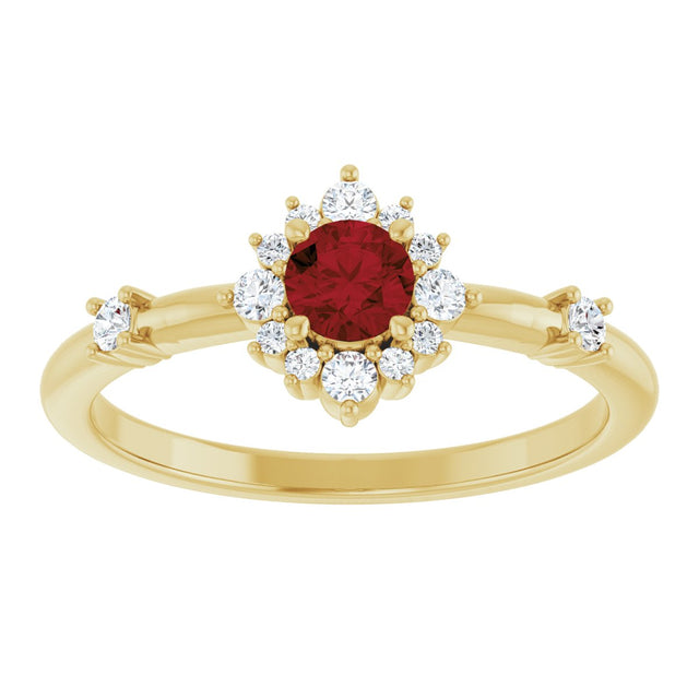 14K Gold Oval Natural Mozambique Garnet Halo-Style Ring - Yellow Gold - view 8