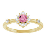 14K Gold Oval Natural Pink Tourmaline Halo-Style Ring - Yellow Gold - view 8