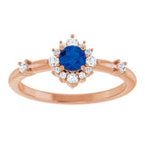 14K Gold Oval Lab-Grown Blue Sapphire Halo-Style Ring - Rose Gold - view 8