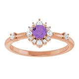 14K Gold Oval Natural Amethyst Halo-Style Ring - Rose Gold - view 8