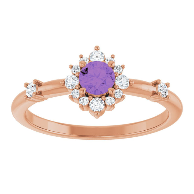 14K Gold Oval Natural Amethyst Halo-Style Ring - Rose Gold - view 8