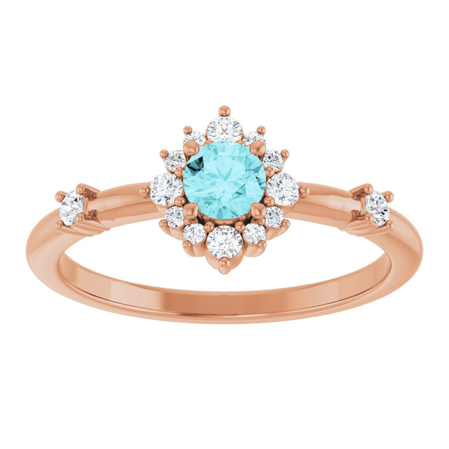 14K Gold Oval Natural Blue Zircon Halo-Style Ring - Rose Gold - view 8