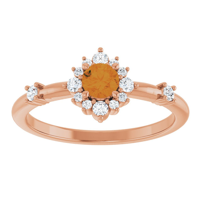 14K Gold Oval Natural Citrine Halo-Style Ring - Rose Gold - view 8