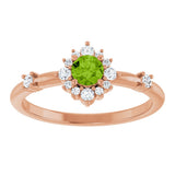 14K Gold Oval Natural Peridot Halo-Style Ring - Rose Gold - view 8