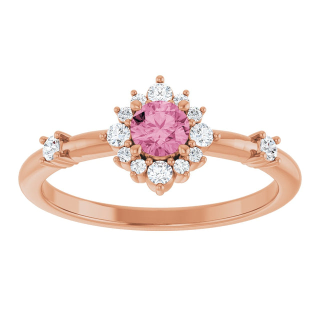 14K Gold Oval Natural Pink Tourmaline Halo-Style Ring - Rose Gold - view 8