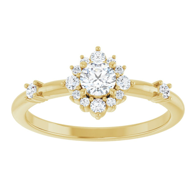 14K Gold Oval Natural White Sapphire Halo-Style Ring - Yellow Gold - view 8