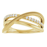 14K Gold Round Natural Diamond Criss-Cross Ring V - Yellow Gold - view 8