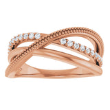 14K Gold Round Lab-Grown Diamond Criss-Cross Ring – 1.3mm Stones - Rose Gold - view 8