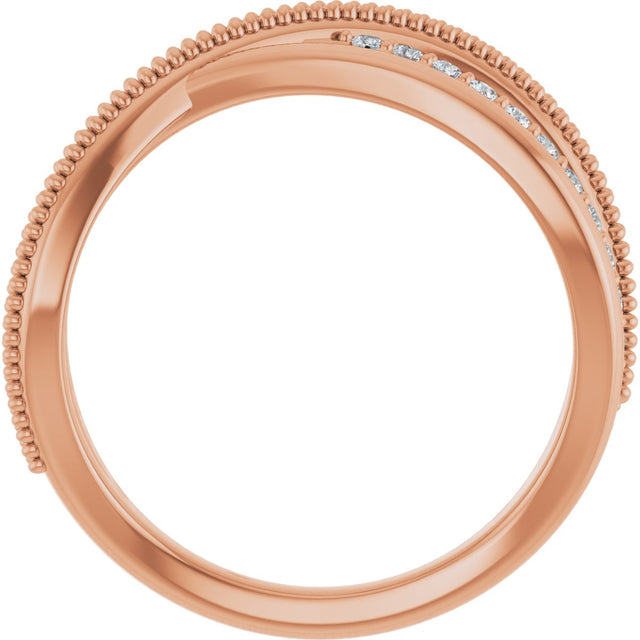 14K Gold Round Lab-Grown Diamond Criss-Cross Ring – 1.3mm Stones - Rose Gold - view 7