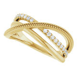 14K Gold Round Natural Diamond Criss-Cross Ring V - Yellow Gold - view 10