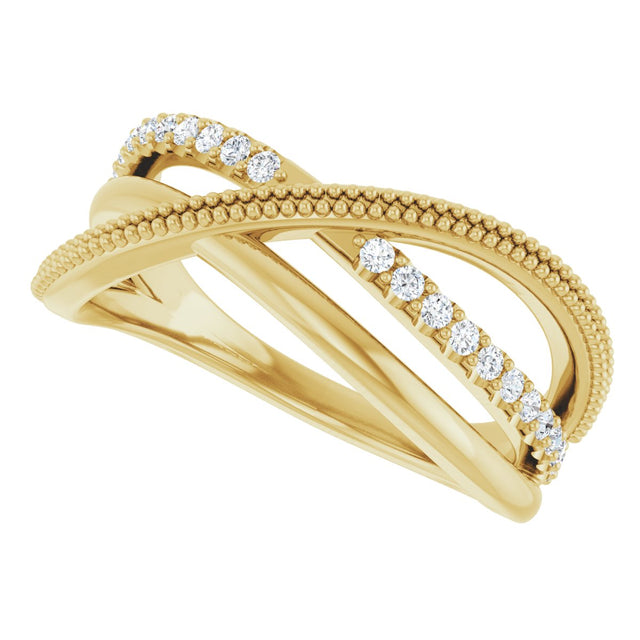 14K Gold Round Natural Diamond Criss-Cross Ring V - Yellow Gold - view 10