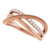 14K Gold Round Natural Diamond Criss-Cross Ring V - Rose Gold - view 10