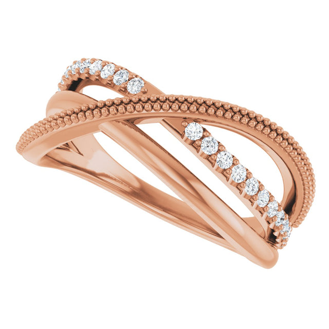14K Gold Round Lab-Grown Diamond Criss-Cross Ring – 1.3mm Stones - Rose Gold - view 10