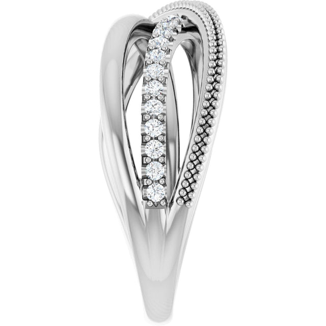 14K Gold Round Natural Diamond Criss-Cross Ring V - White Gold - view 9