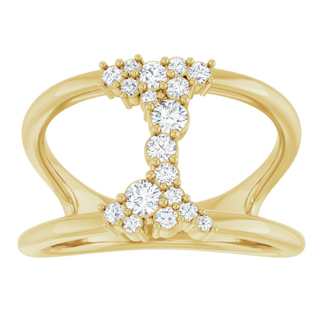 14K Gold Round Natural Diamond Negative Space Ring III - Yellow Gold - view 8