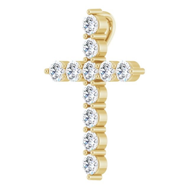 14K Gold Round Lab-Grown Diamond Accented Cross Necklace or Pendant – up to 1/6 CTW - Yellow Gold - view 5