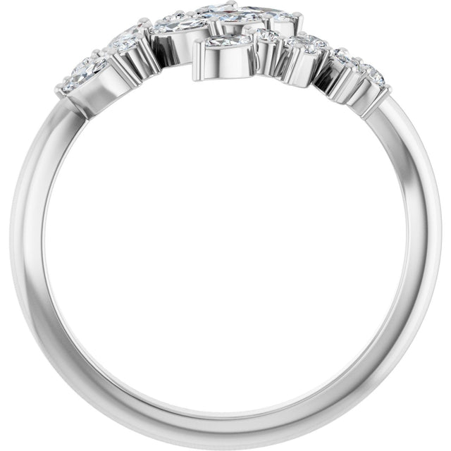 14K Gold Natural Diamond Bypass Ring - White Gold - view 7