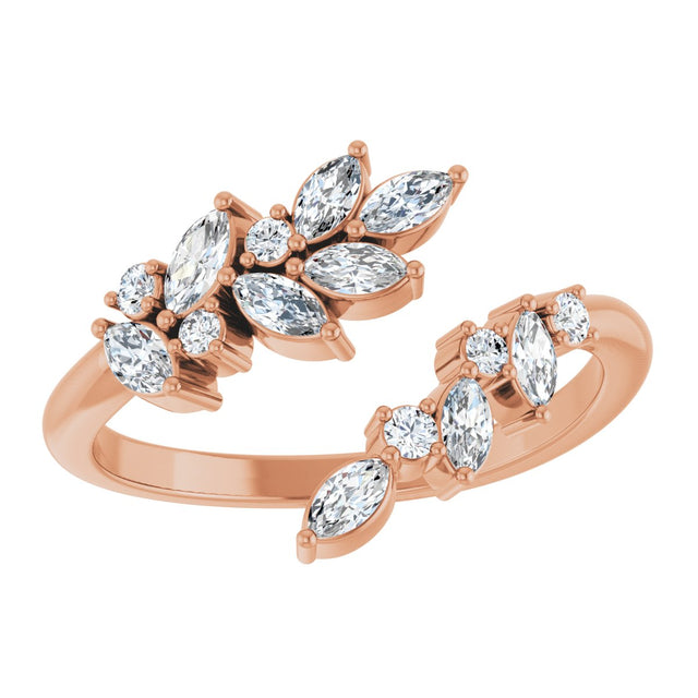 14K Gold Lab-Grown Diamond Bypass Ring - Rose Gold - view 8
