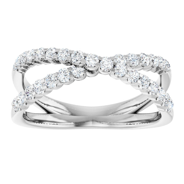 14K Gold Round Natural Diamond Accented Criss-Cross Ring V - White Gold - view 8