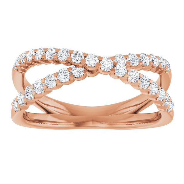 14K Gold Round Natural Diamond Accented Criss-Cross Ring V - Rose Gold - view 8