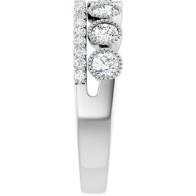 14K Gold Round Lab-Grown Diamond Granulated Ring - White Gold - view 9