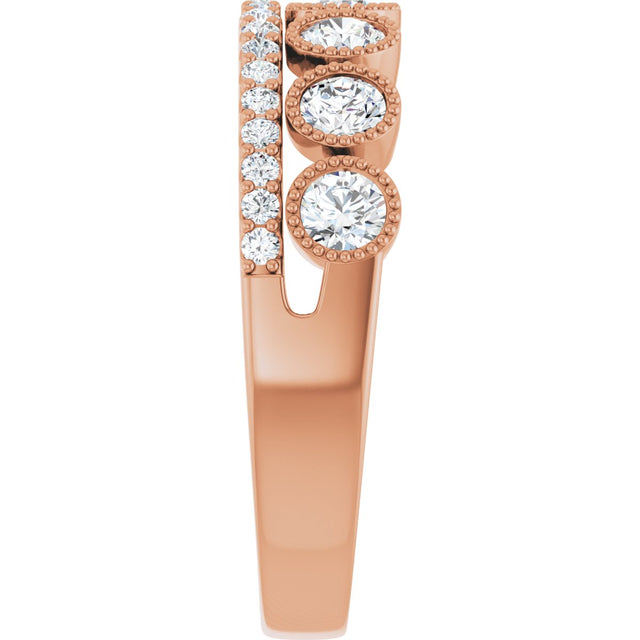 14K Gold Round Lab-Grown Diamond Granulated Ring - Rose Gold - view 9