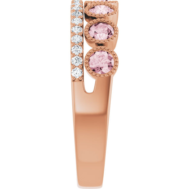 14K Gold Round Natural Pink Morganite Granulated Ring - view 9
