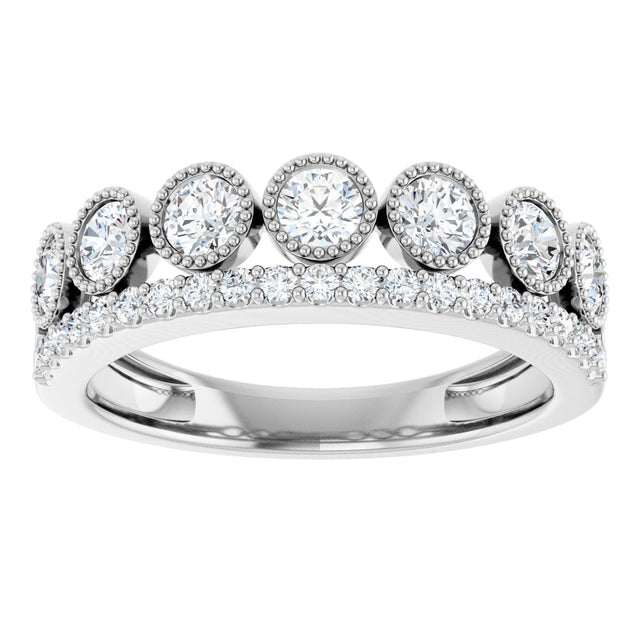 14K Gold Round Lab-Grown Diamond Granulated Ring - White Gold - view 8