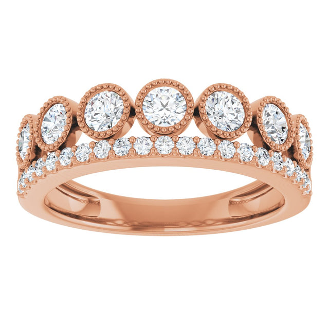 14K Gold Round Lab-Grown Diamond Granulated Ring - Rose Gold - view 8