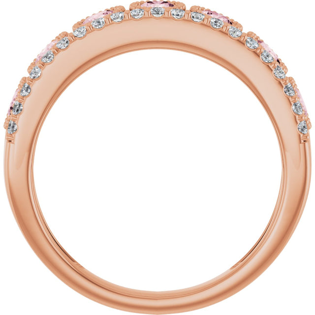 14K Gold Round Natural Pink Morganite Granulated Ring - view 7