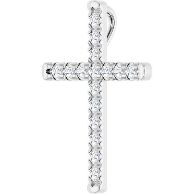 14K Gold Round Natural Diamond French-Set Cross Necklace or Pendant - White Gold - view 5