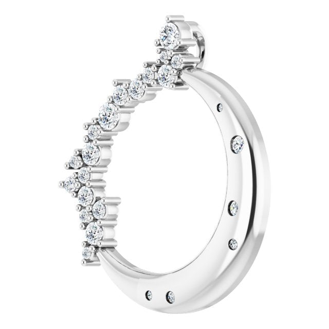 Platinum Round Natural Diamond Crescent Moon Necklace or Pendant - view 6