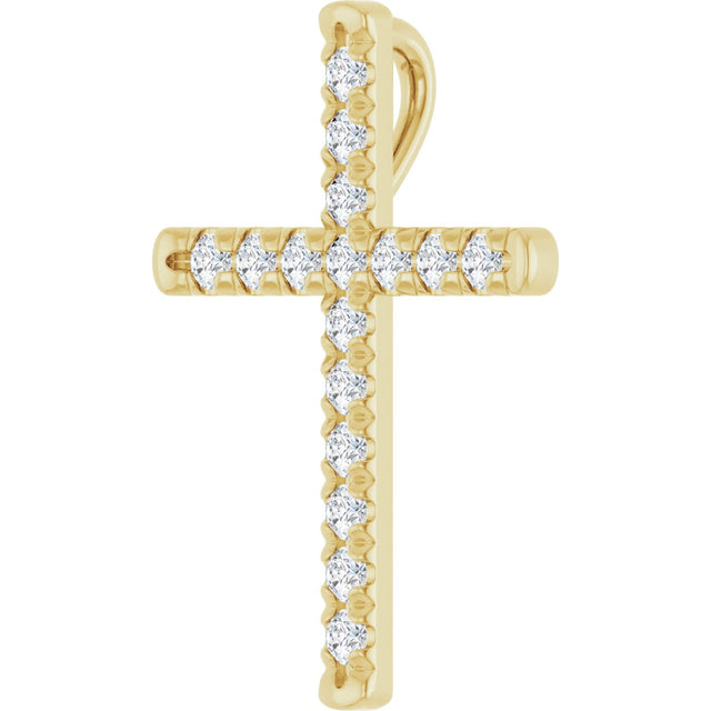 14K Gold Round Natural Diamond French-Set Cross Necklace or Pendant - Yellow Gold - view 5