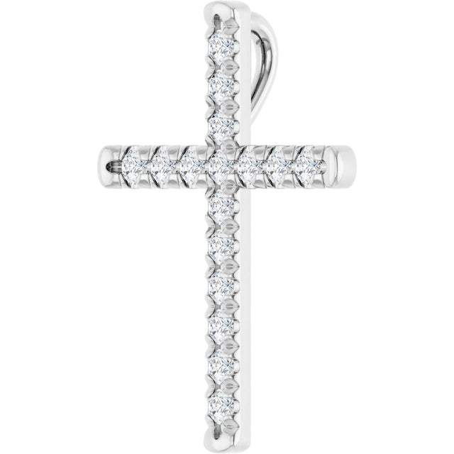 Platinum Round Natural Diamond French-Set Cross Necklace or Pendant - view 5
