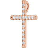 14K Gold Round Natural Diamond French-Set Cross Necklace or Pendant - Rose Gold - view 6