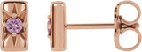 14K Gold Round Natural Pink Sapphire Accented Bar Earrings - Rose Gold