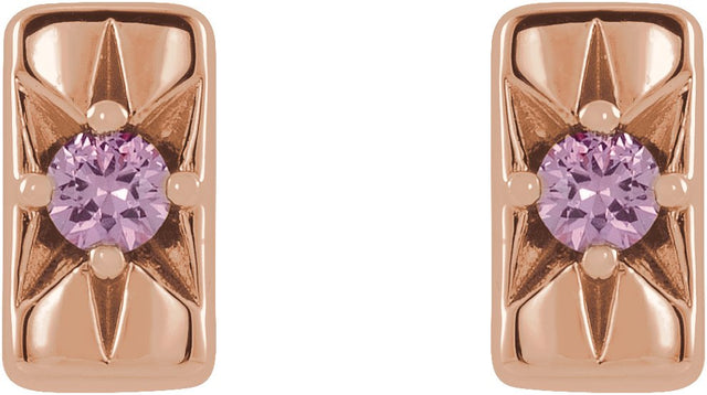 14K Gold Round Natural Pink Sapphire Accented Bar Earrings - Rose Gold - view 2