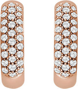 14K Gold Round Natural Diamond Pavé-Style Hoop Earrings - Rose Gold - view 4