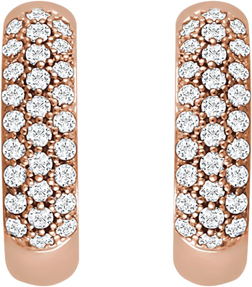 14K Gold Round Natural Diamond Pavé-Style Hoop Earrings - Rose Gold - view 4