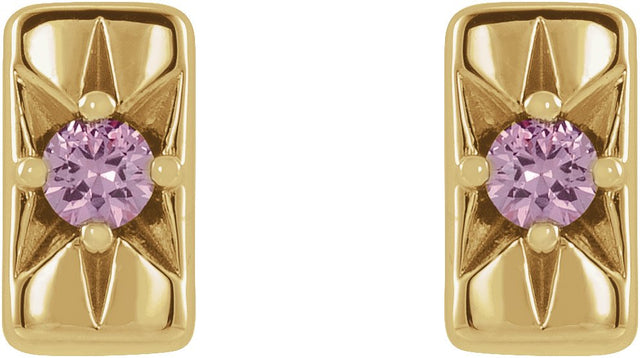 14K Gold Round Natural Pink Sapphire Accented Bar Earrings - Yellow Gold - view 2