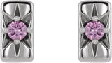 Platinum Round Natural Pink Sapphire Accented Bar Earrings - view 2