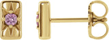 14K Gold Round Natural Pink Sapphire Accented Bar Earrings - Yellow Gold