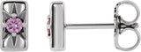 14K Gold Round Natural Pink Sapphire Accented Bar Earrings - White Gold
