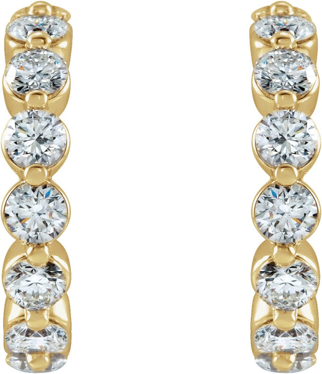 14K Gold Round Natural Diamond Accented Hoop Earrings – 2-3mm Stones - Yellow Gold - view 4