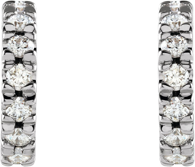 14K Gold Round Lab-Grown Diamond French-Set Hoop Earrings - White Gold - view 4