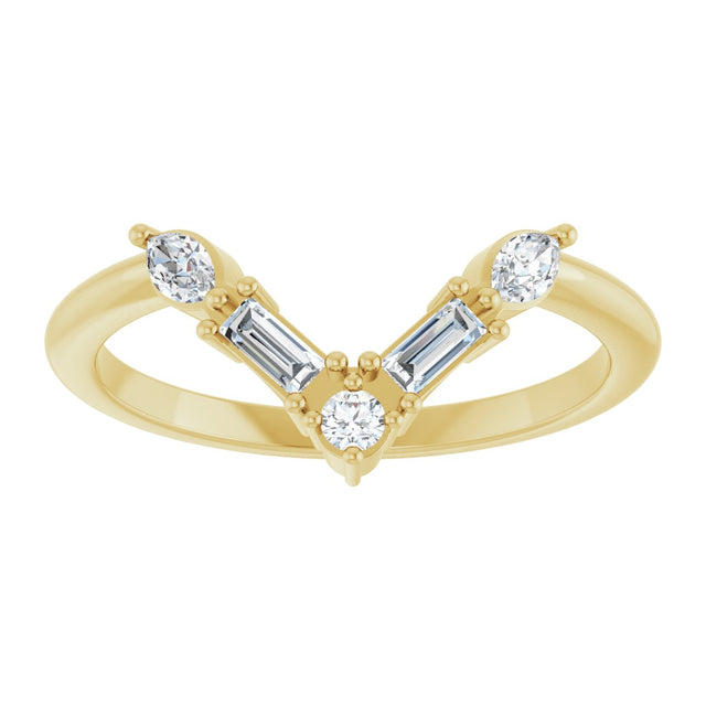 14K Gold Marquise Natural Diamond Accented V Ring II - Yellow Gold - view 8