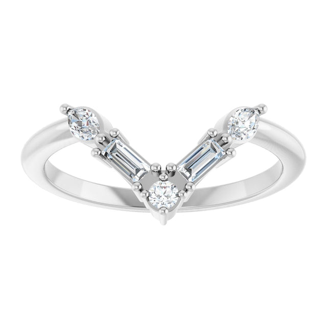 Platinum Marquise Natural Diamond Accented V Ring II - view 8