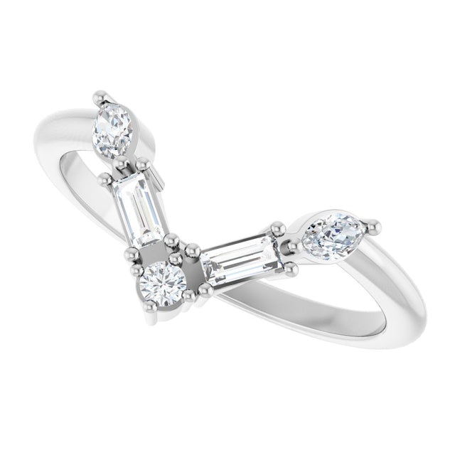 Platinum Marquise Natural Diamond Accented V Ring II - view 10