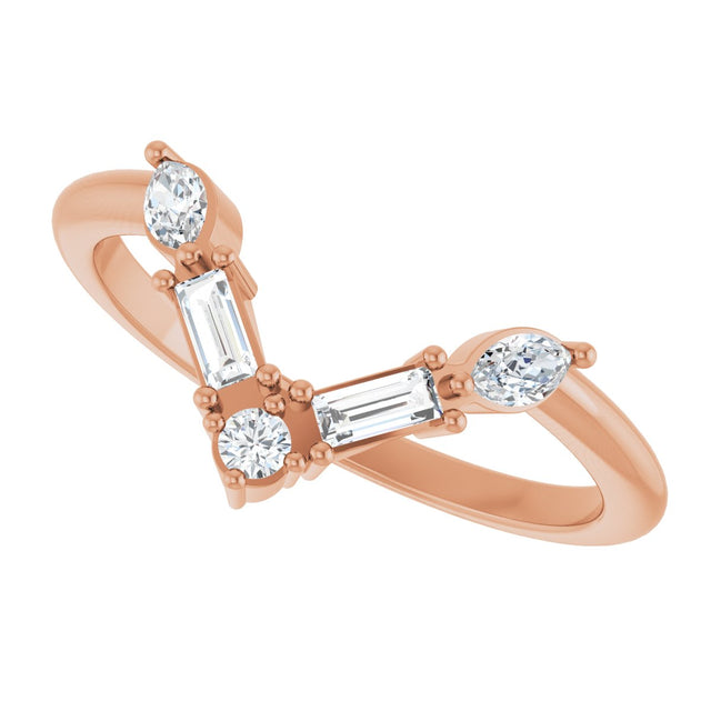 14K Gold Marquise Lab-Grown Diamond Accented V Ring - Rose Gold - view 10