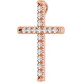 14K Gold Round Natural Diamond French-Set Cross Necklace or Pendant - Rose Gold - view 5